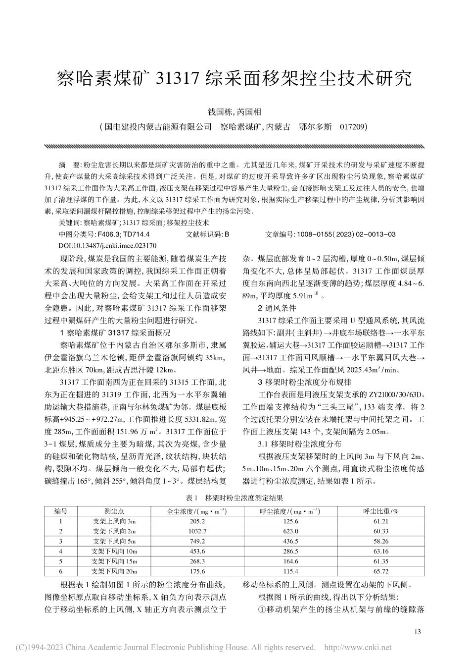 察哈素煤矿31317综采面移架控尘技术研究_钱国栋.pdf_第1页