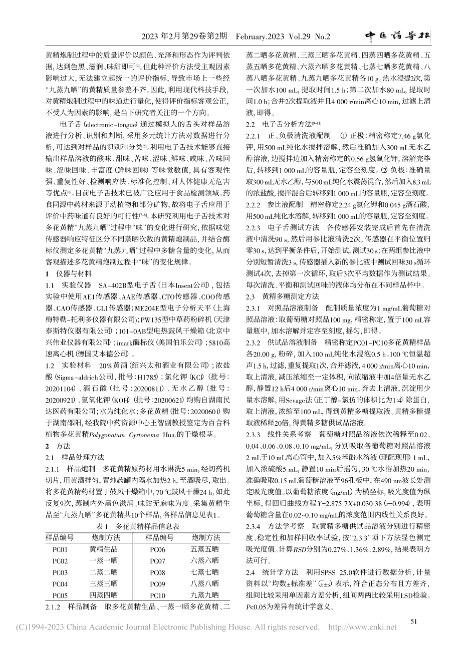 基于电子舌技术分析多花黄精炮制过程中“味”的变化_曹林.pdf_第2页