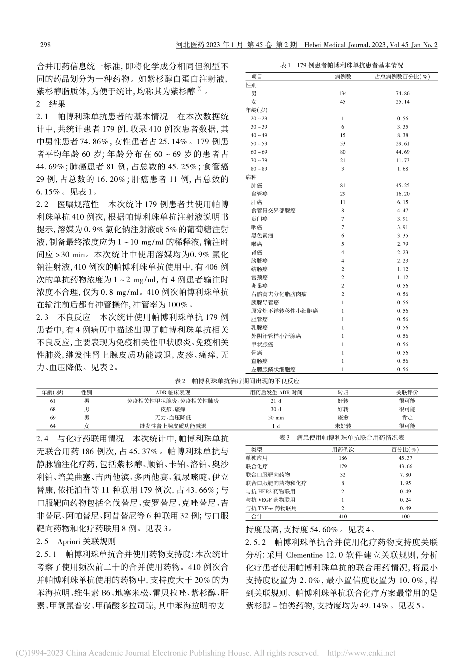基于关联规则分析肿瘤患者帕博利珠单抗联合用药特征_孙晓利.pdf_第2页