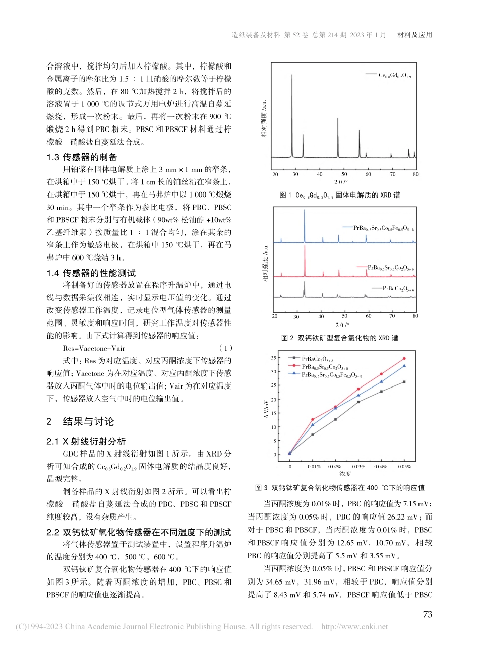 基于双钙钛矿复合材料敏感电极的丙酮传感器的研究_苏海林.pdf_第2页