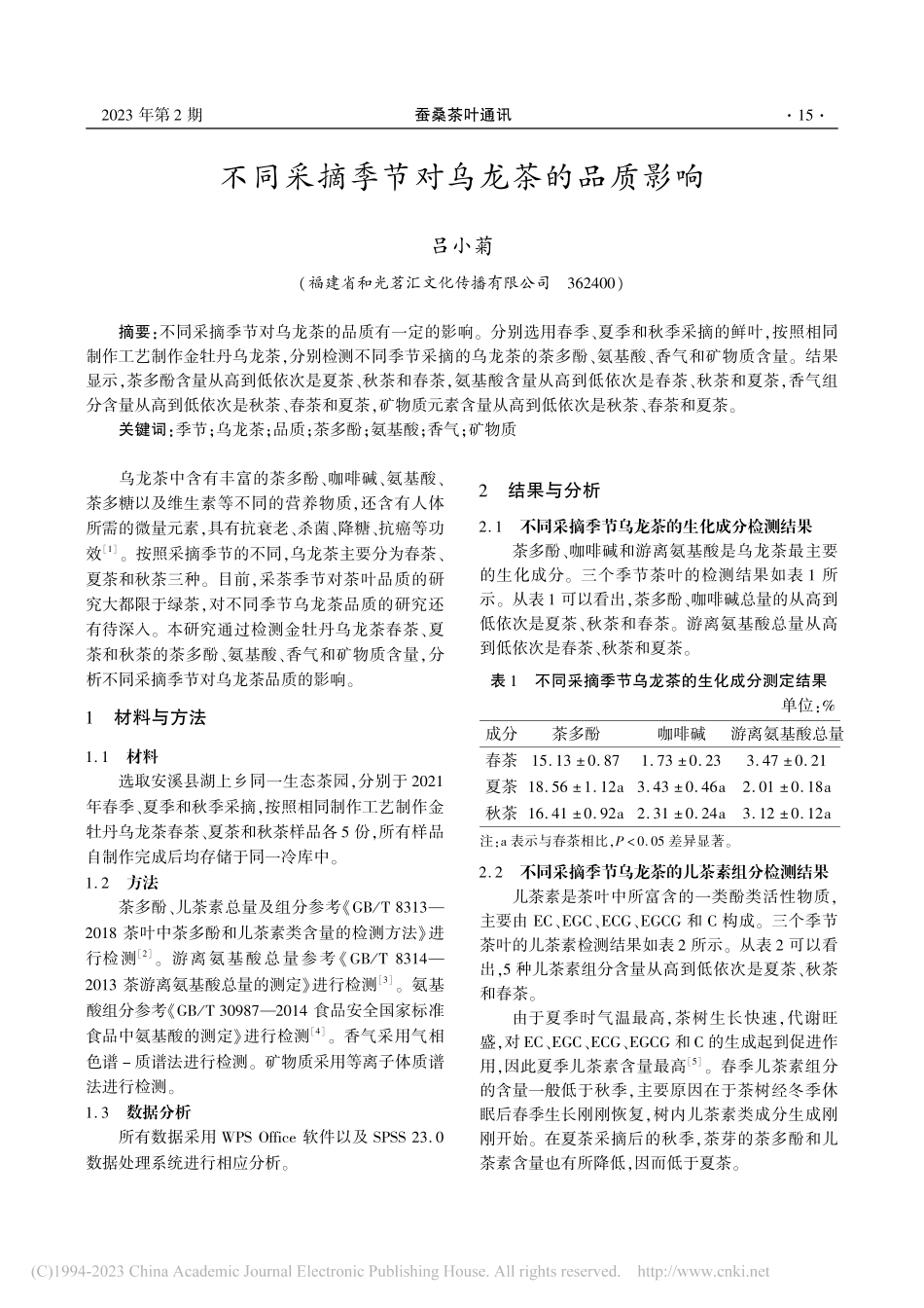 不同采摘季节对乌龙茶的品质影响_吕小菊.pdf_第1页