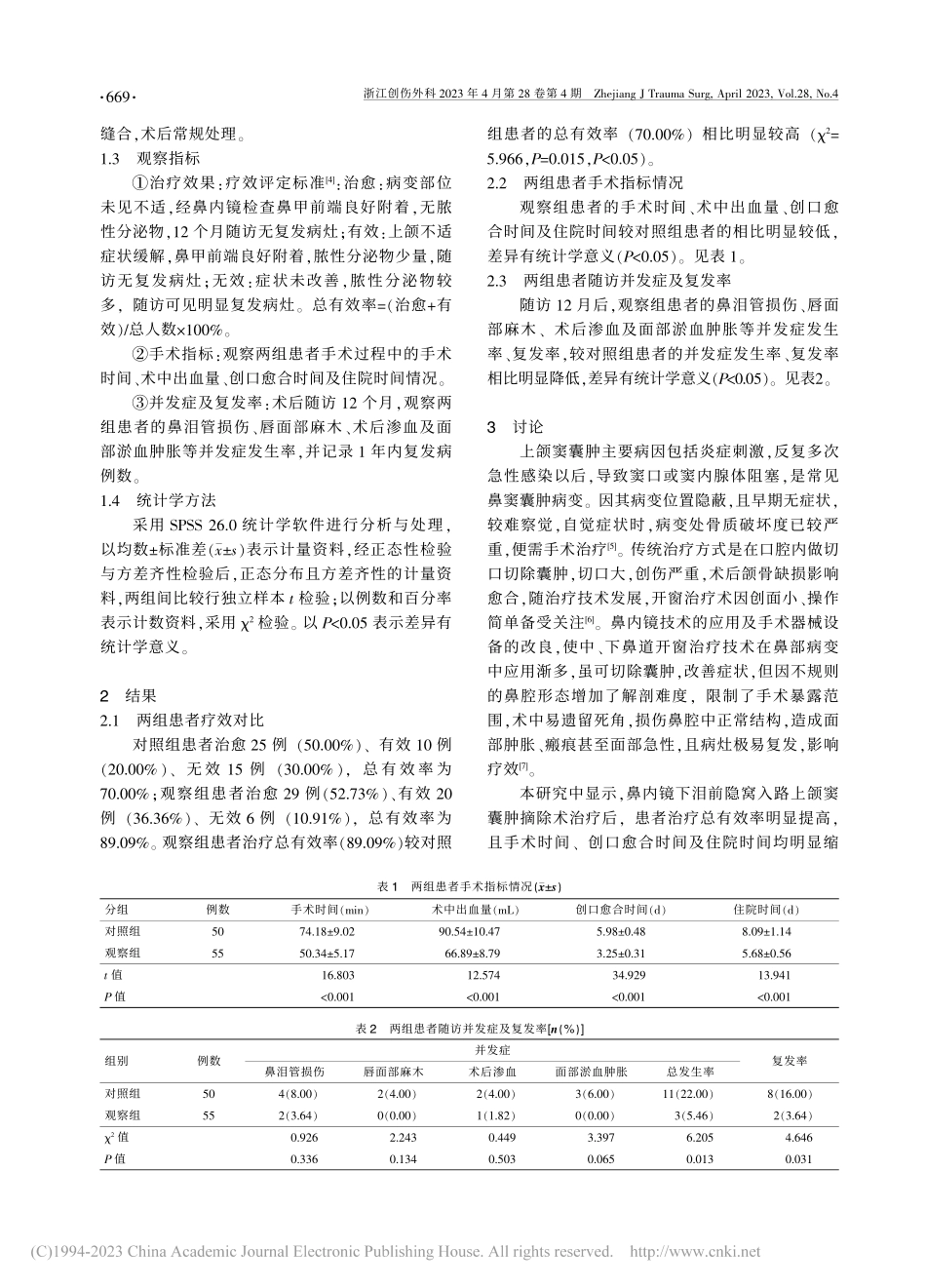 鼻内镜下泪前隐窝入路上颌窦囊肿摘除术的治疗效果_王鹏程.pdf_第2页