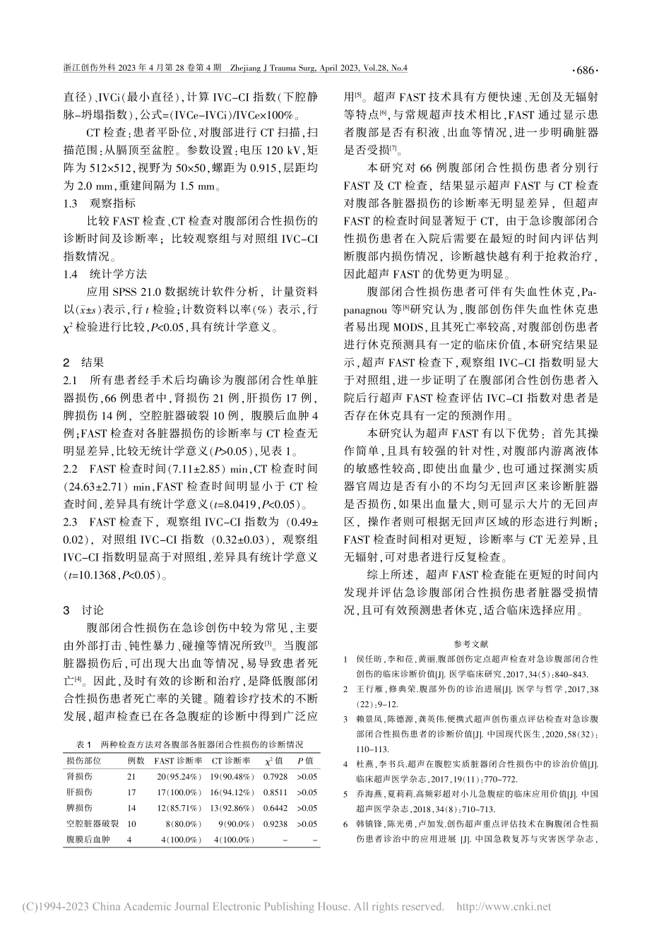 超声重点评估检查对急诊腹部闭合性损伤的诊断作用研究_虞海霞.pdf_第2页