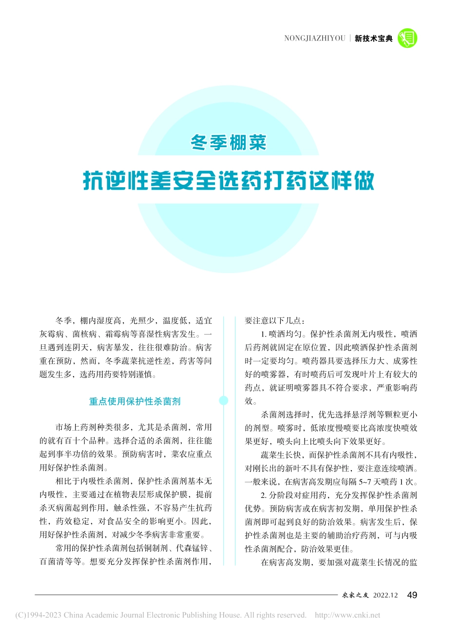 冬季棚菜__抗逆性差安全选药打药这样做.pdf_第1页