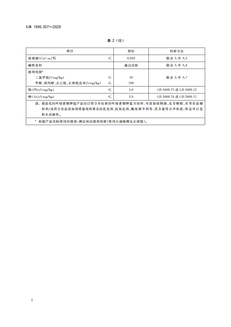 食品安全国家标准 食品添加剂 叶绿素铜钾盐 GB 1886.307-2020.pdf_第3页