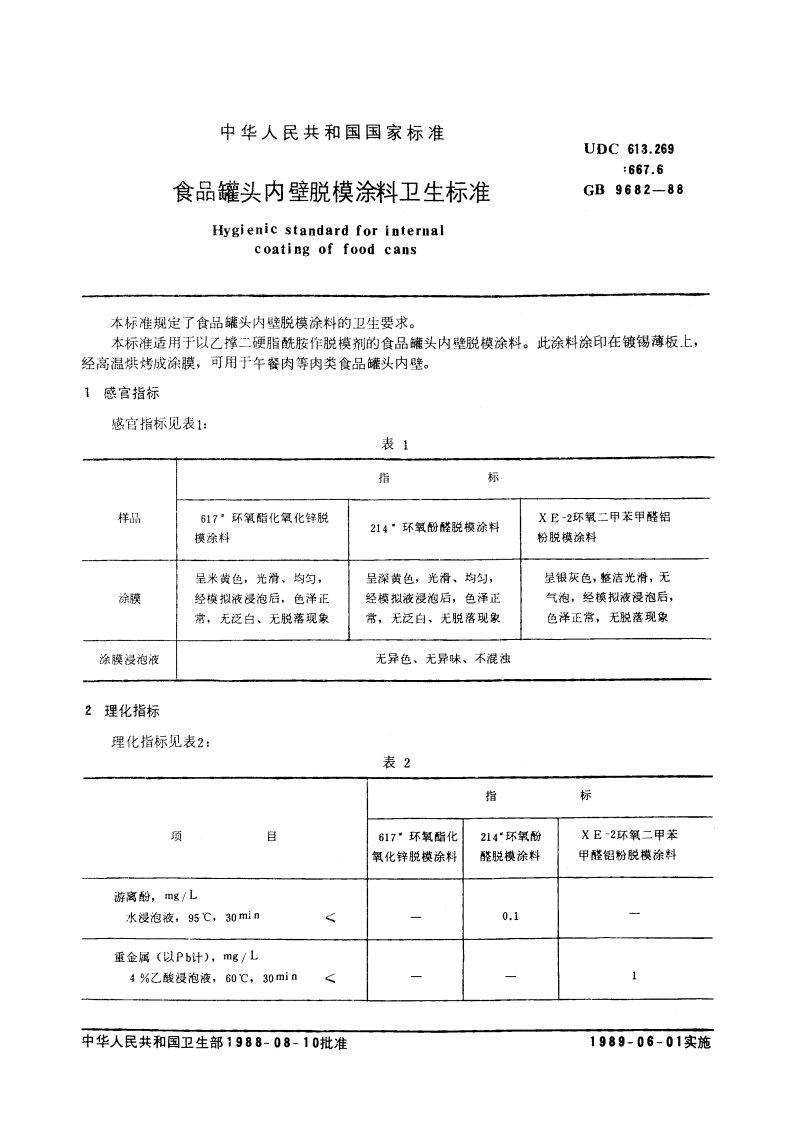 食品罐头内壁脱模涂料卫生标准 GB 9682-1988.pdf_第3页