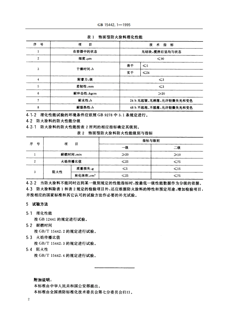 饰面型防火涂料防火性能分级及试验方法 防火性能分级 GB 15442.1-1995.pdf_第3页