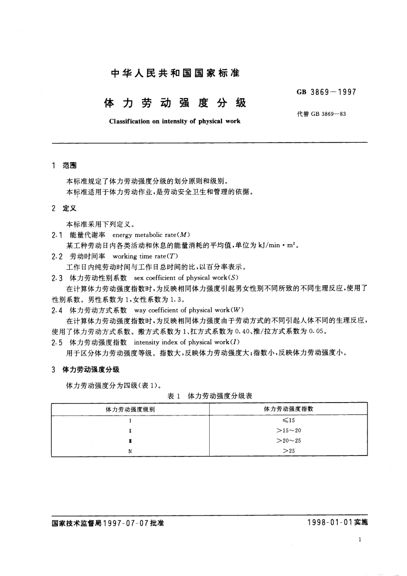 体力劳动强度分级 GB 3869-1997.pdf_第3页