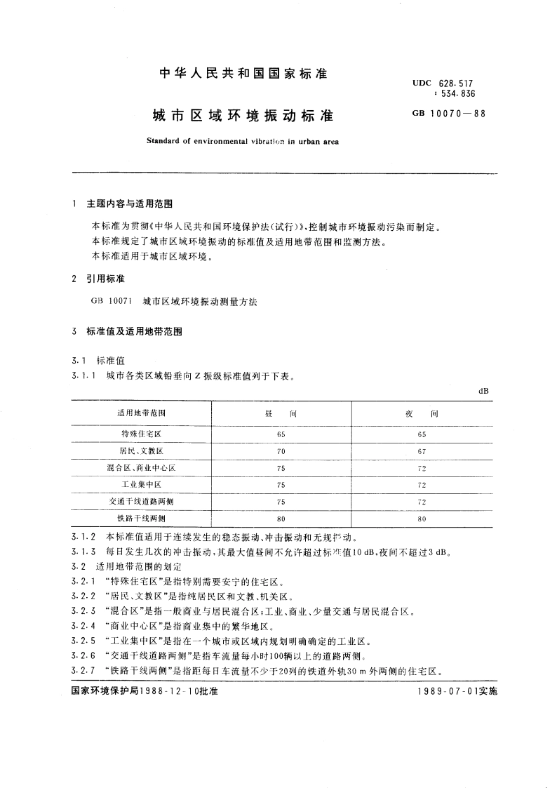 城市区域环境振动标准 GB 10070-1988.pdf_第3页
