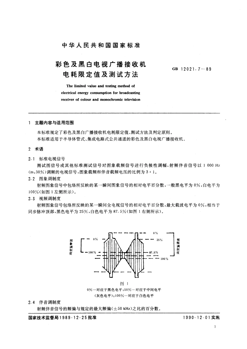 彩色及黑白电视广播接收机电耗限定值及测试方法 GB 12021.7-1989.pdf_第2页