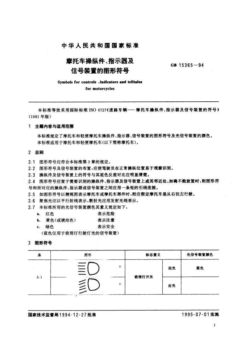 摩托车操纵件、指示器及信号装置的图形符号 GB 15365-1994.pdf_第2页