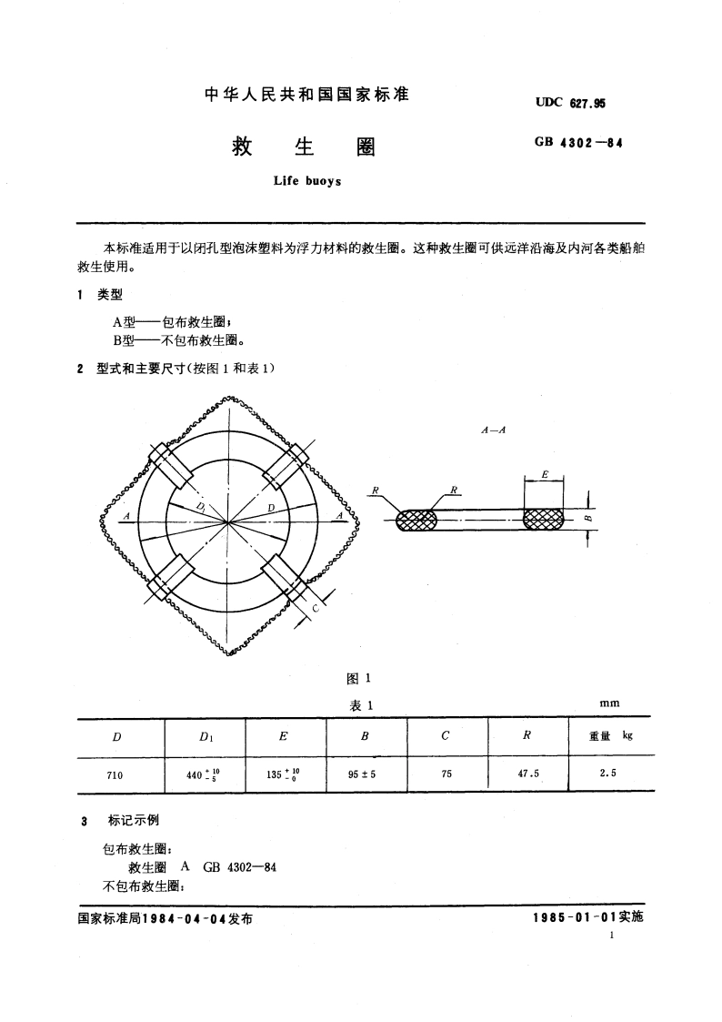 救生圈 GB 4302-1984.pdf_第3页