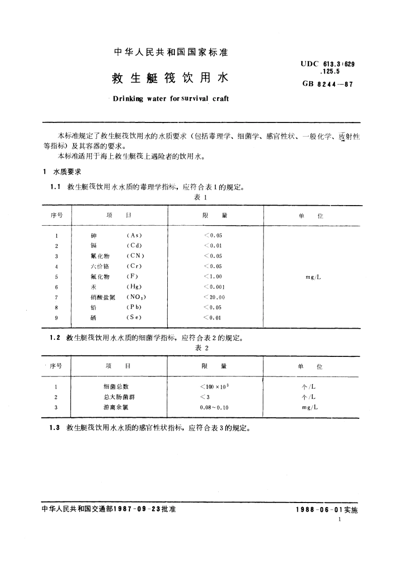 救生艇筏饮用水 GB 8244-1987.pdf_第3页