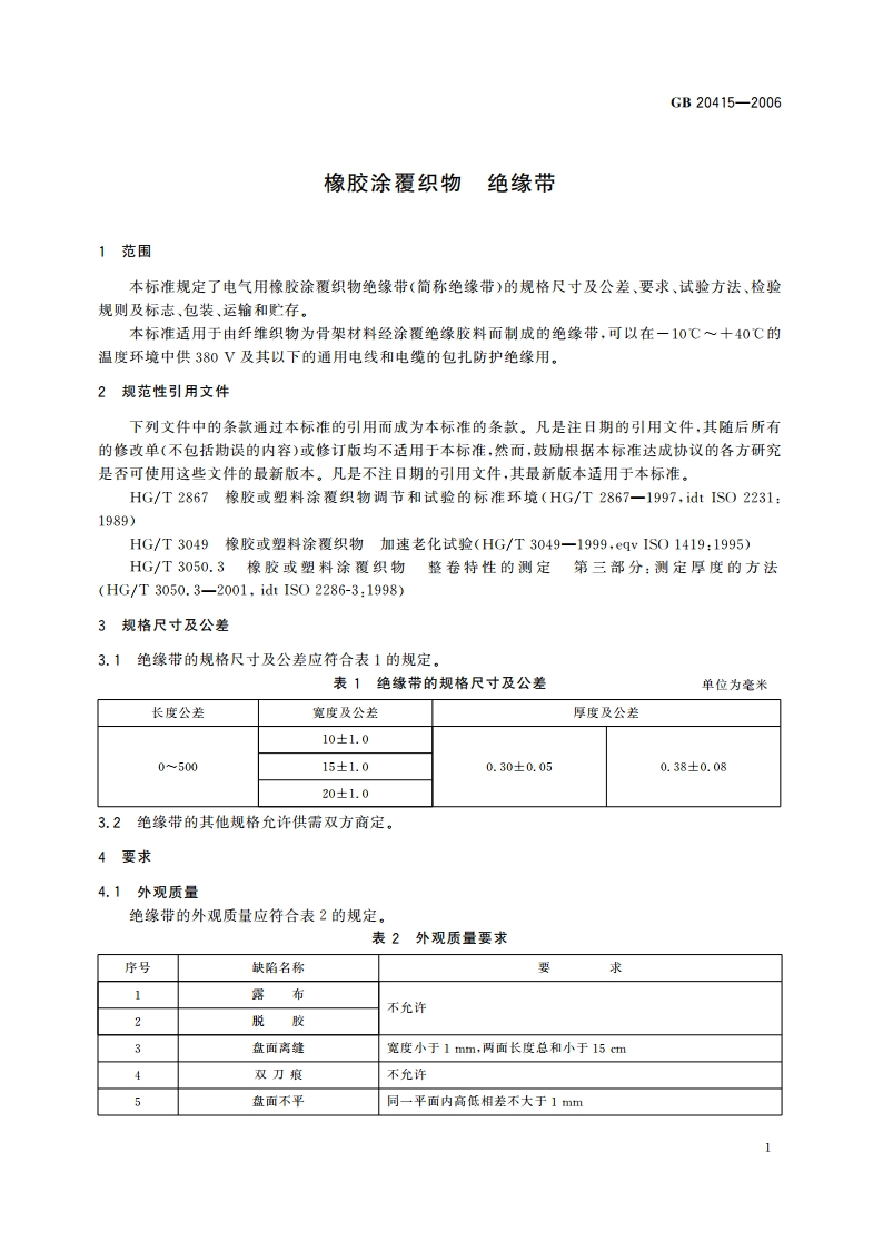橡胶涂覆织物 绝缘带 GB 20415-2006.pdf_第3页