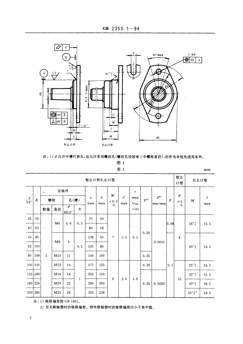 液压泵和马达安装法兰和轴伸的尺寸系列及标记 第一部分：二孔和四孔法兰和轴伸 GB 2353.1-1994.pdf_第3页