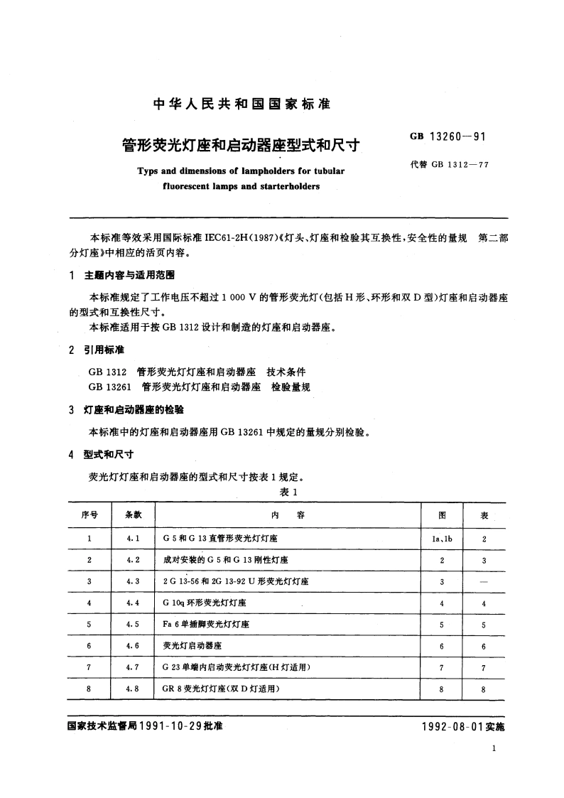 管形荧光灯座和启动器座型式和尺寸 GB 13260-1991.pdf_第2页
