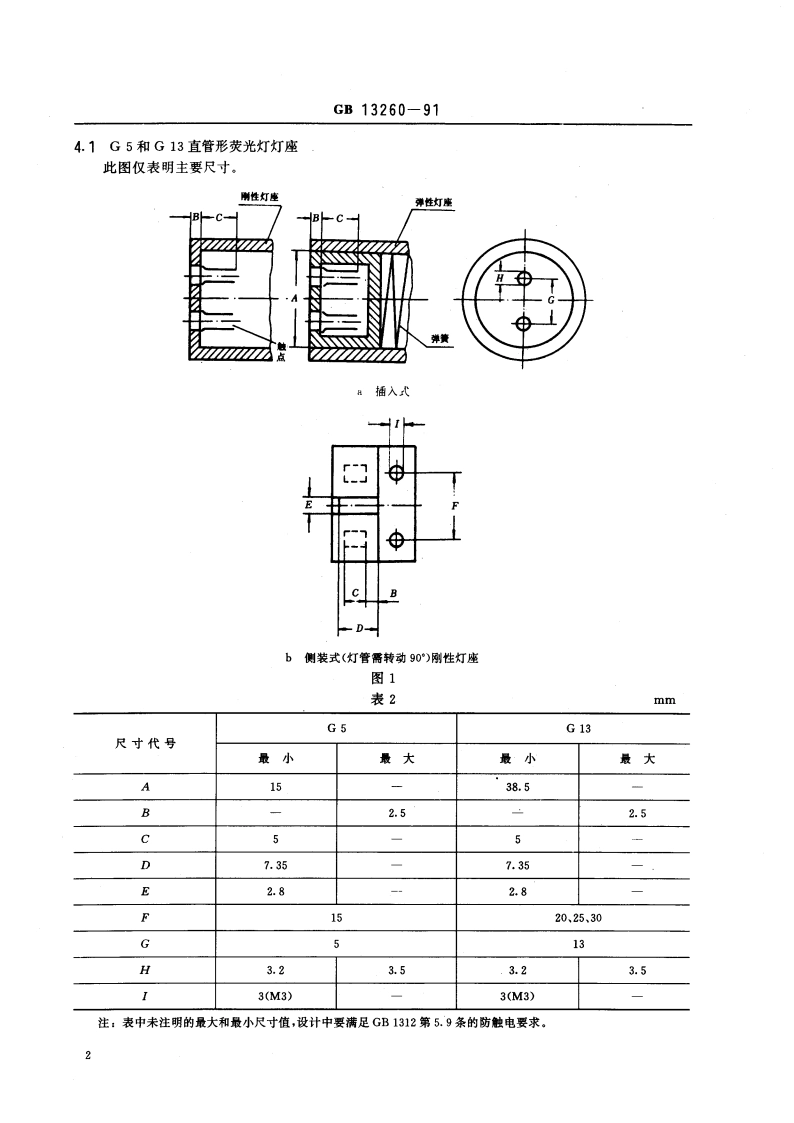 管形荧光灯座和启动器座型式和尺寸 GB 13260-1991.pdf_第3页