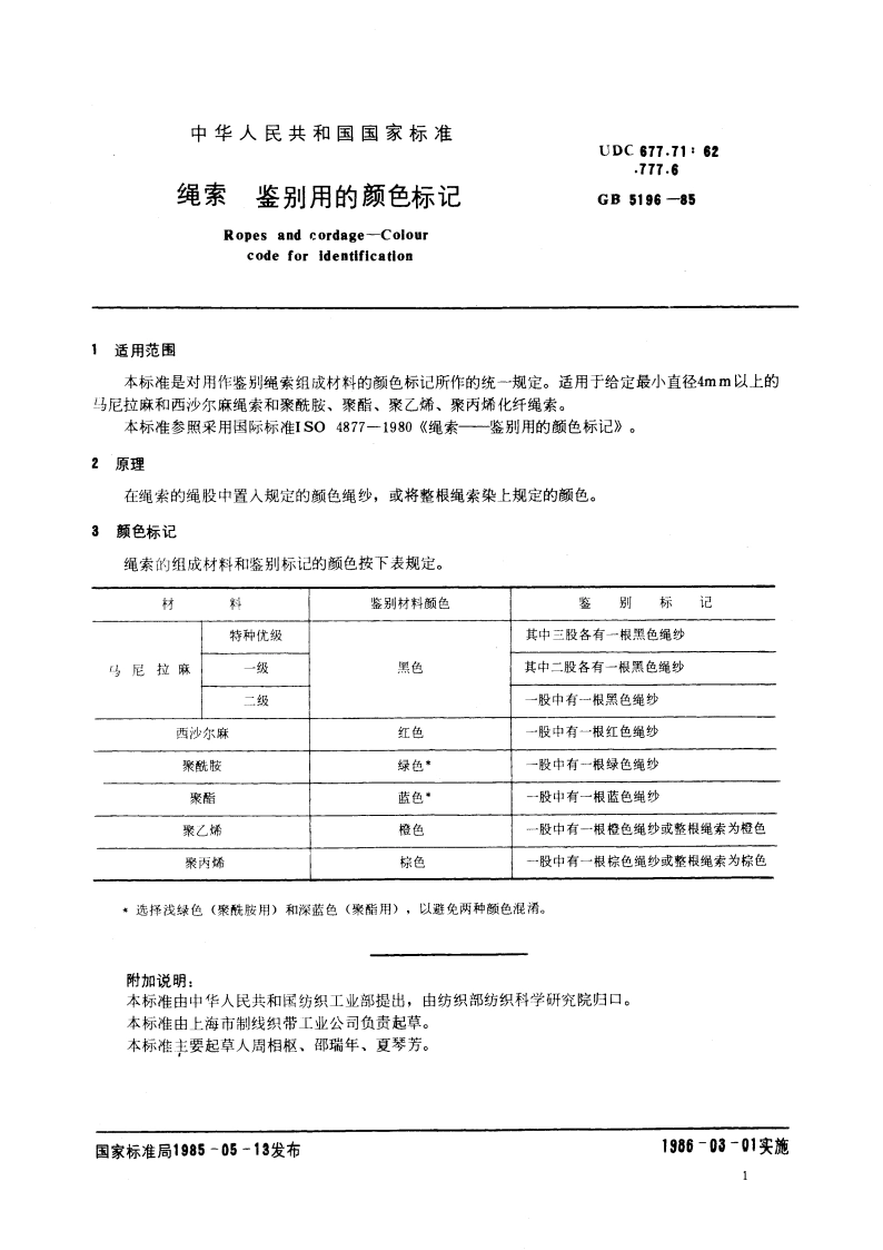 绳索 鉴别用的颜色标记 GB 5196-1985.pdf_第3页
