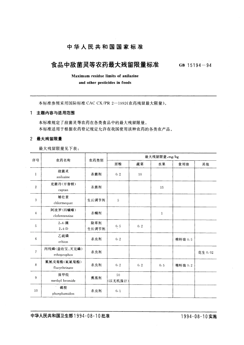 食品中敌菌灵等农药最大残留限量标准 GB 15194-1994.pdf_第3页