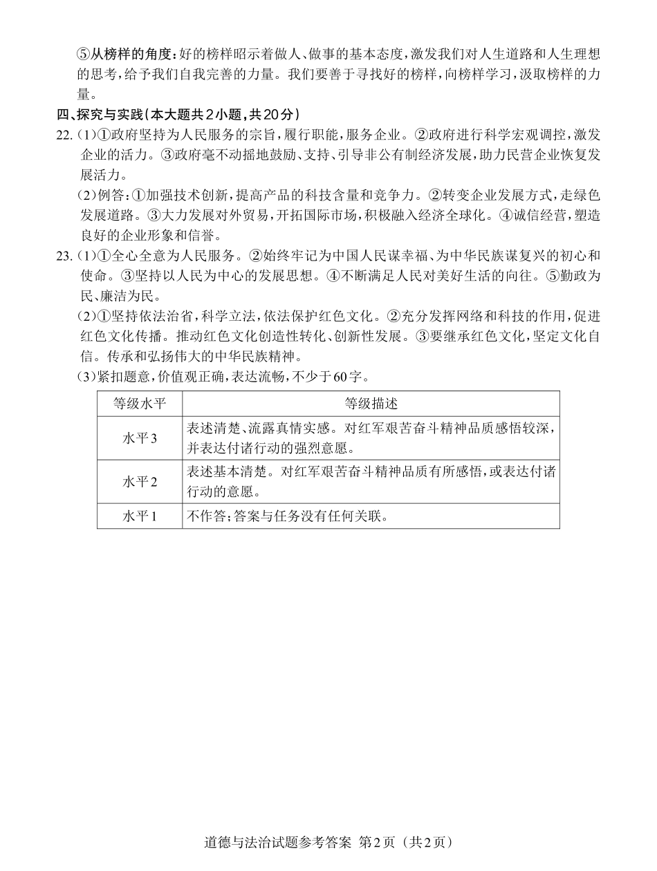 6江西2023中考道德与法治试题参考答案.pdf_第2页