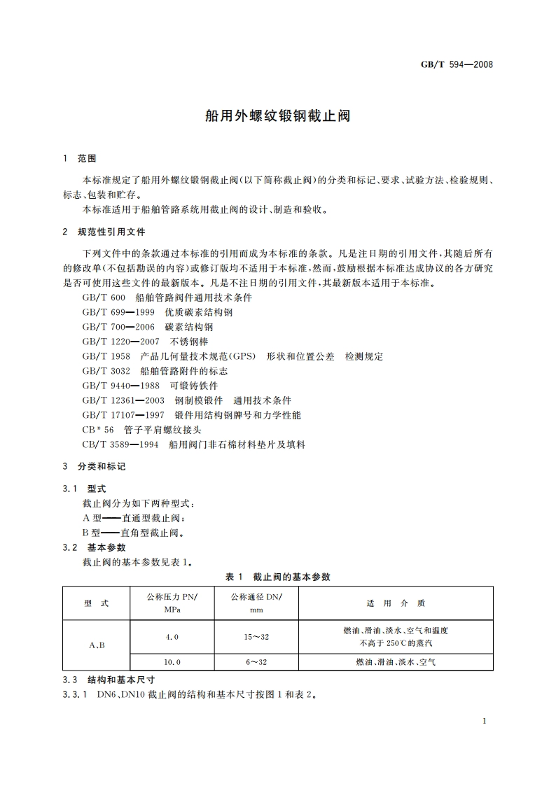 船用外螺纹锻钢截止阀 GBT 594-2008.pdf_第3页