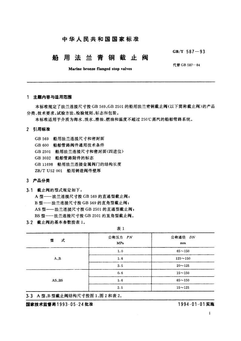 船用法兰青铜截止阀 GBT 587-1993.pdf_第3页