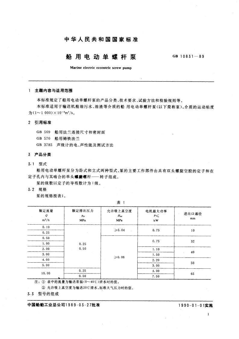 船用电动单螺杆泵 GBT 10831-1989.pdf_第3页