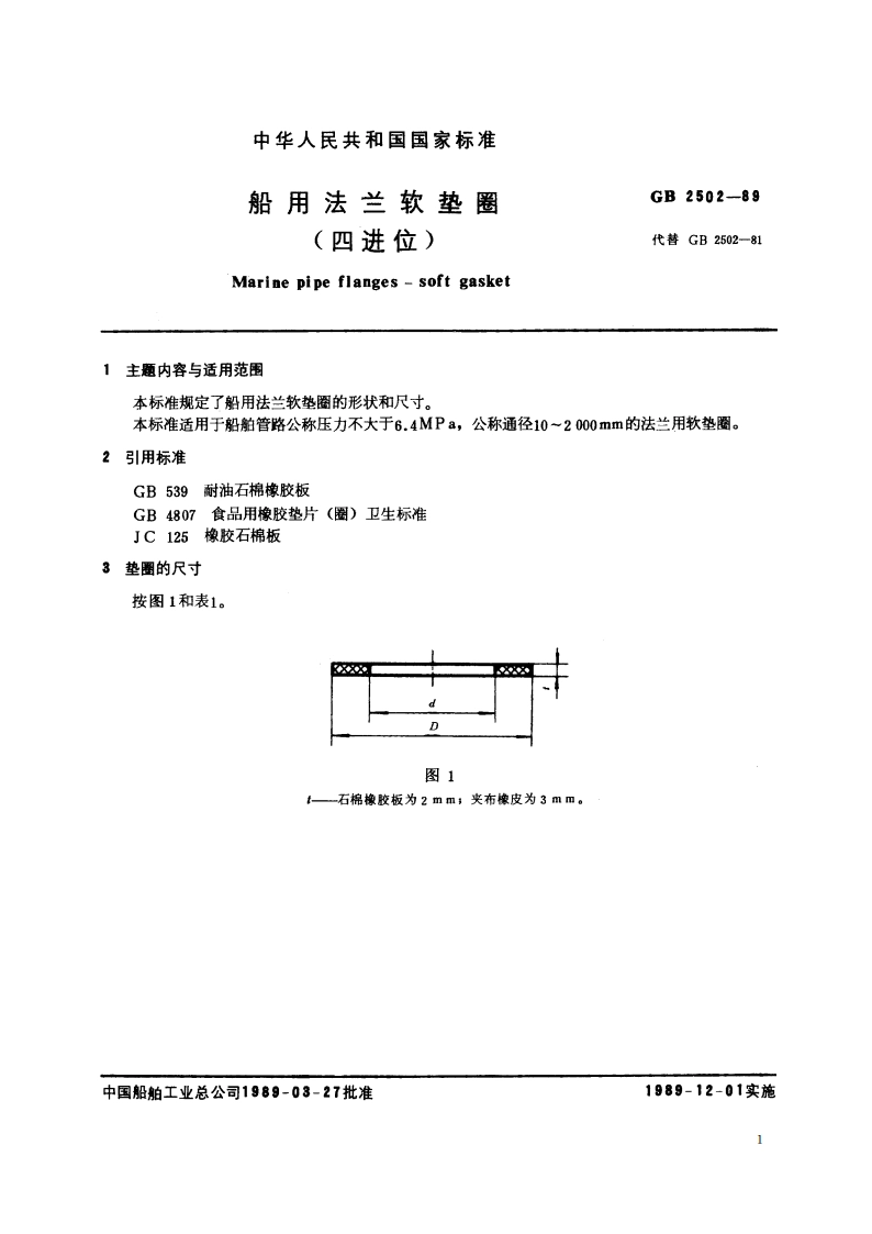 船用法兰软垫圈(四进位) GBT 2502-1989.pdf_第2页