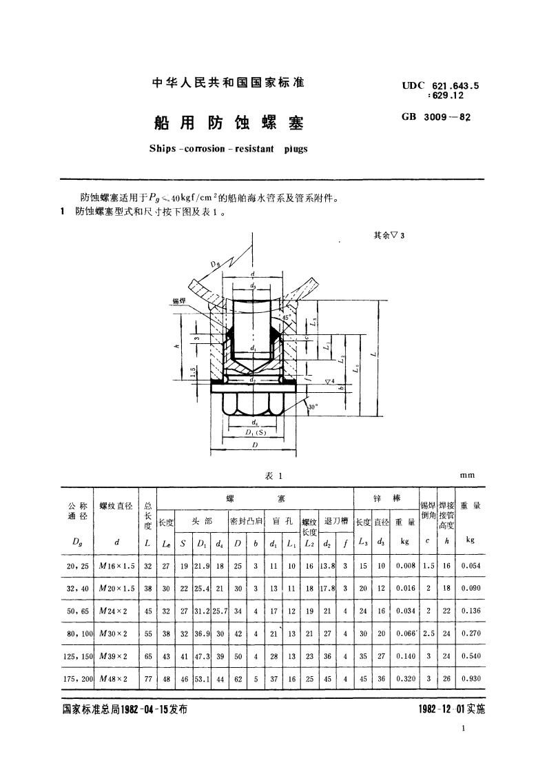 船用防蚀螺塞 GBT 3009-1982.pdf_第3页