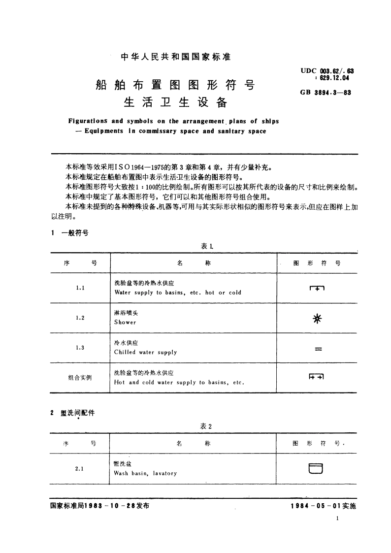 船舶布置图图形符号 生活卫生设备 GBT 3894.3-1983.pdf_第2页