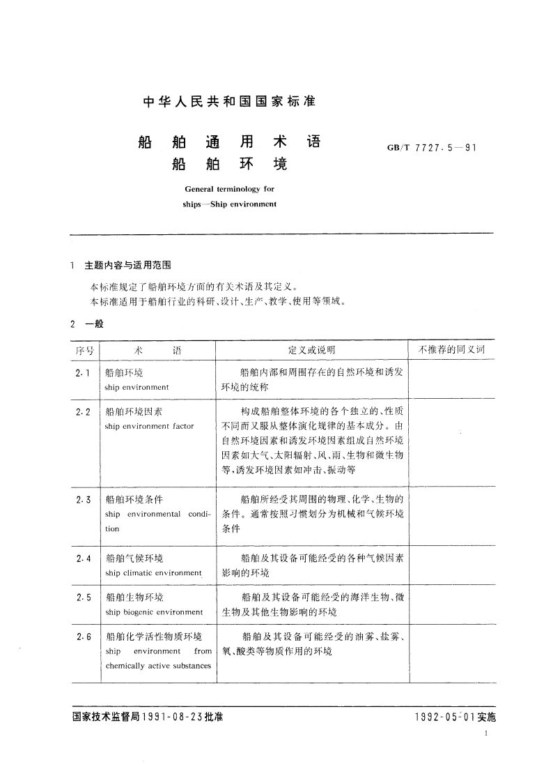 船舶通用术语 船舶环境 GBT 7727.5-1991.pdf_第2页
