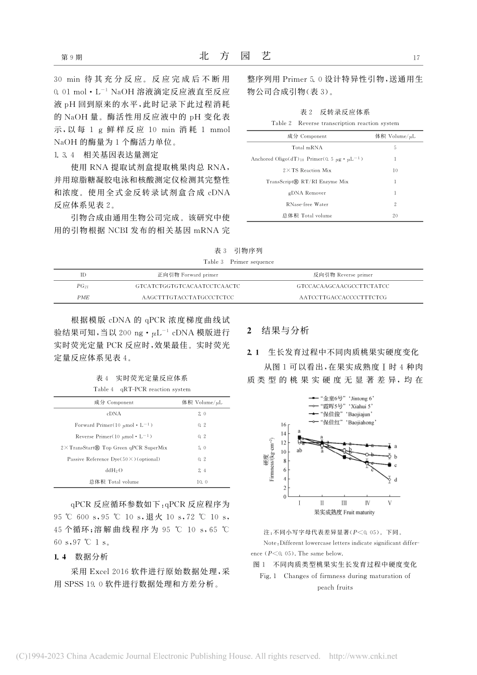 不同肉质桃果实成熟过程中细胞壁相关酶活性变化_高原原.pdf_第3页