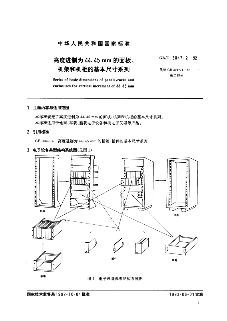 高度进制为44.45mm 的面板、机架和机柜的基本尺寸系列 GBT 3047.2-1992.pdf_第2页