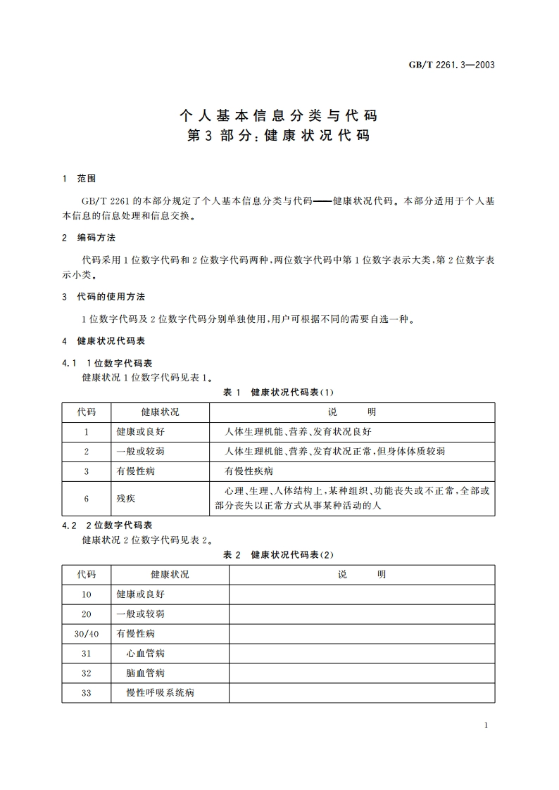 个人基本信息分类与代码 第3部分：健康状况代码 GBT 2261.3-2003.pdf_第3页
