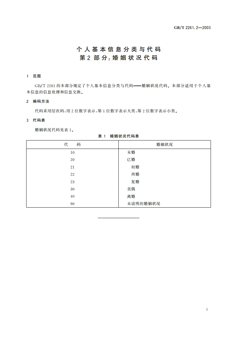 个人基本信息分类与代码 第2部分：婚姻状况代码 GBT 2261.2-2003.pdf_第3页