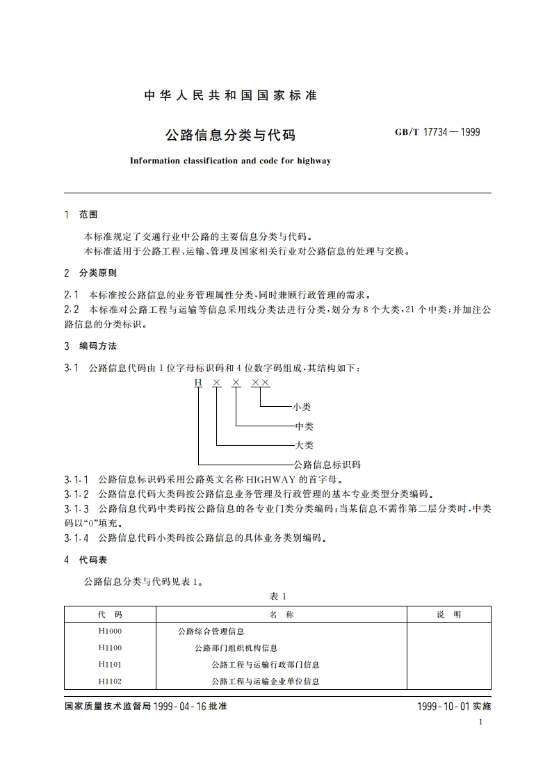 公路信息分类与代码 GBT 17734-1999.pdf_第3页