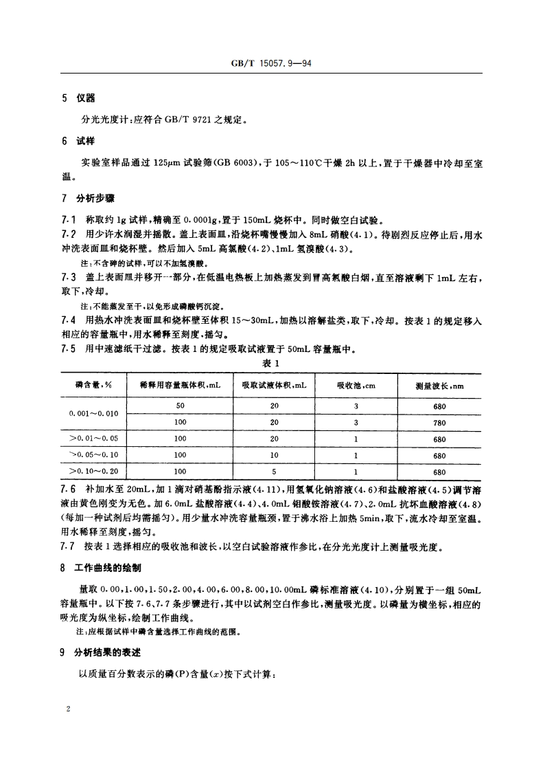 化工用石灰石中磷含量的测定 钼蓝分光光度法 GBT 15057.9-1994.pdf_第3页