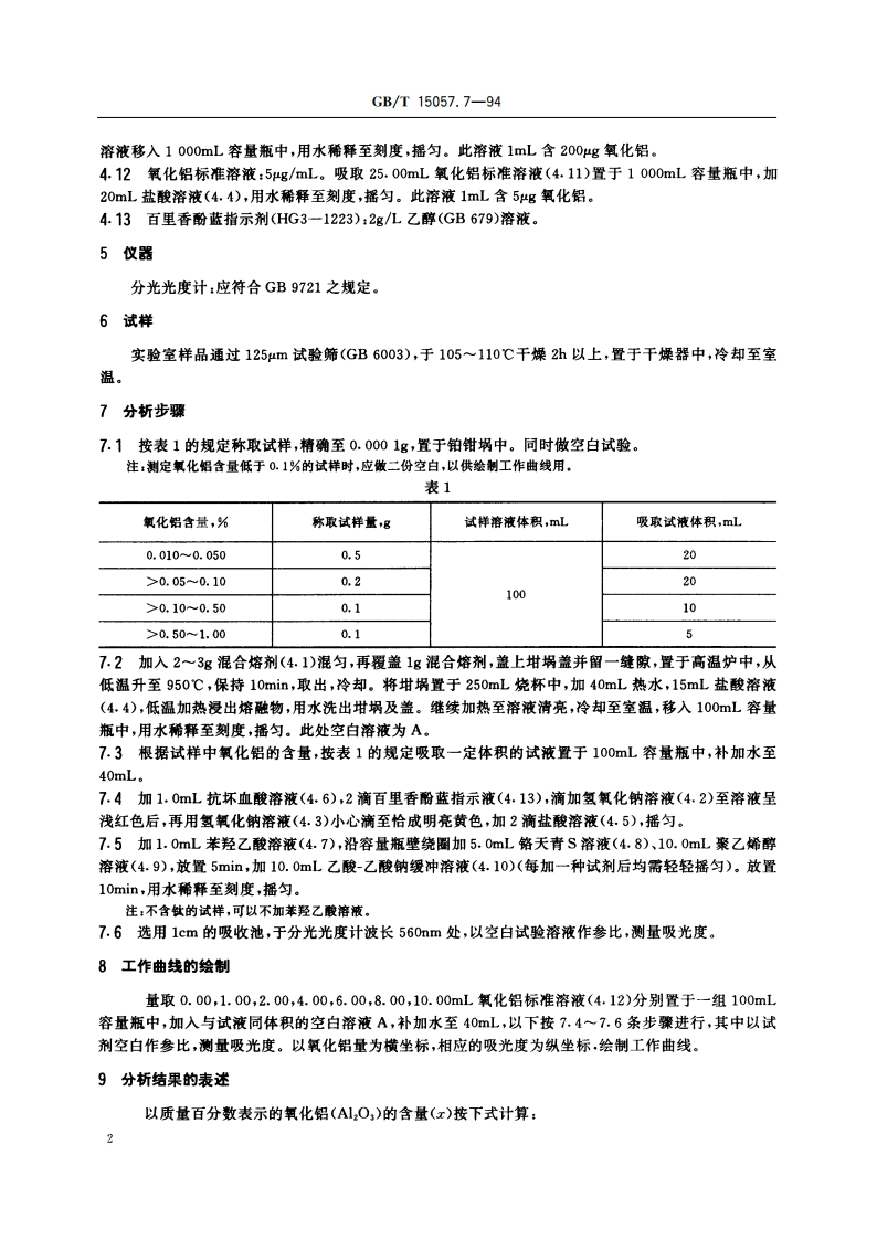 化工用石灰石中氧化铝含量的测定 铬天青S分光光度法 GBT 15057.7-1994.pdf_第3页
