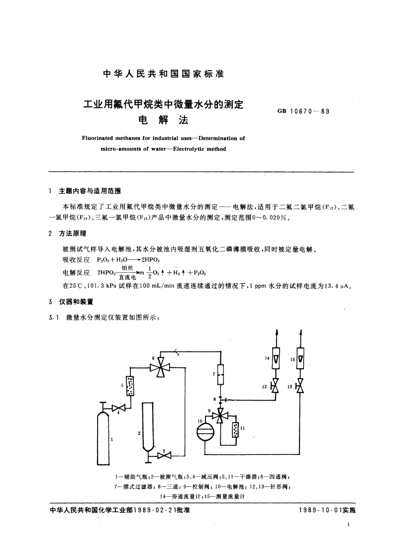 工业用氟代甲烷类中微量水分的测定 电解法 GBT 10670-1989.pdf_第3页
