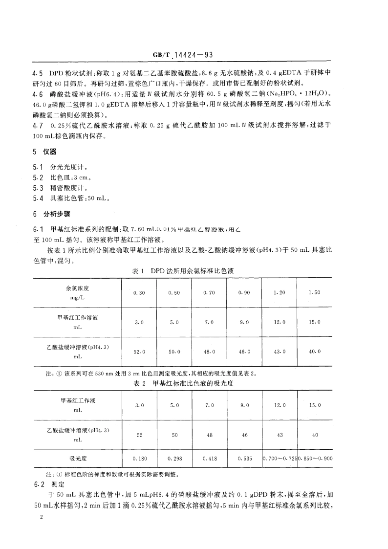锅炉用水和冷却水分析方法 余氯的测定 GBT 14424-1993.pdf_第3页