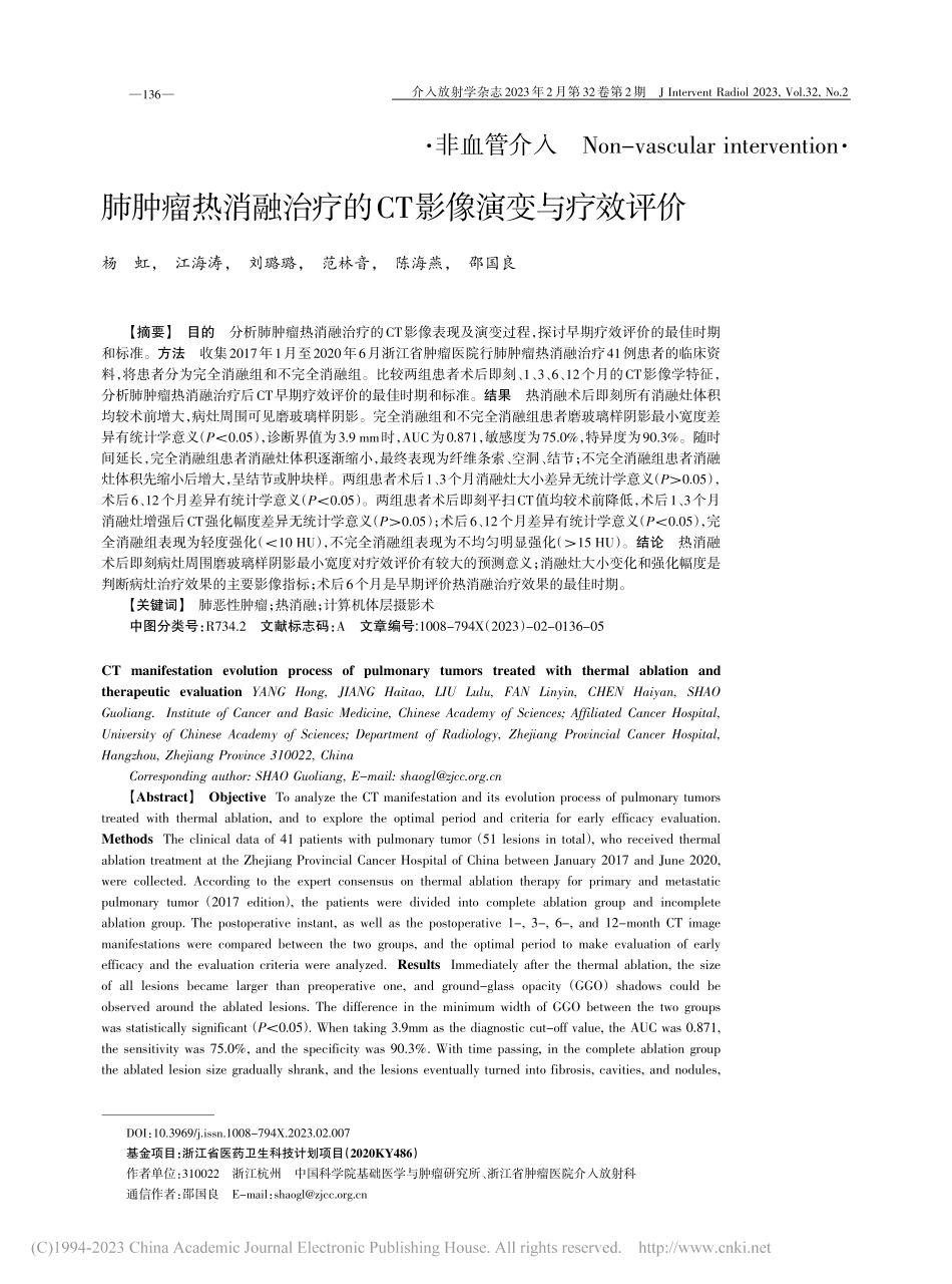 肺肿瘤热消融治疗的CT影像演变与疗效评价_杨虹.pdf_第1页