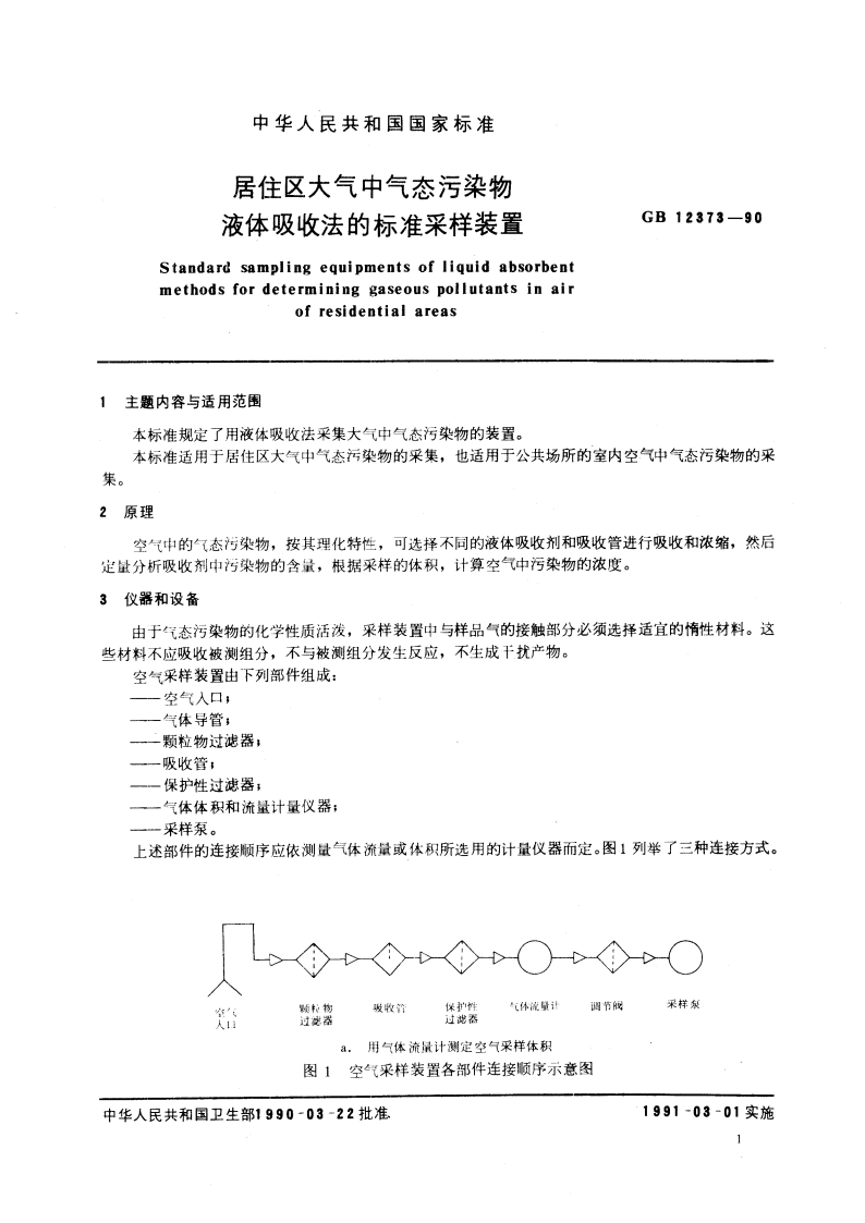 居住区大气中气态污染物液体吸收法的标准采样装置 GBT 12373-1990.pdf_第2页