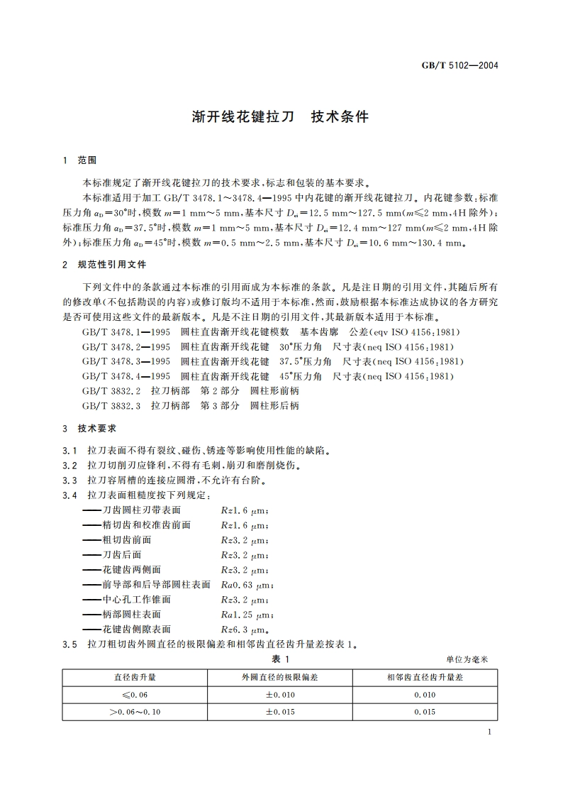 渐开线花键拉刀 技术条件 GBT 5102-2004.pdf_第3页