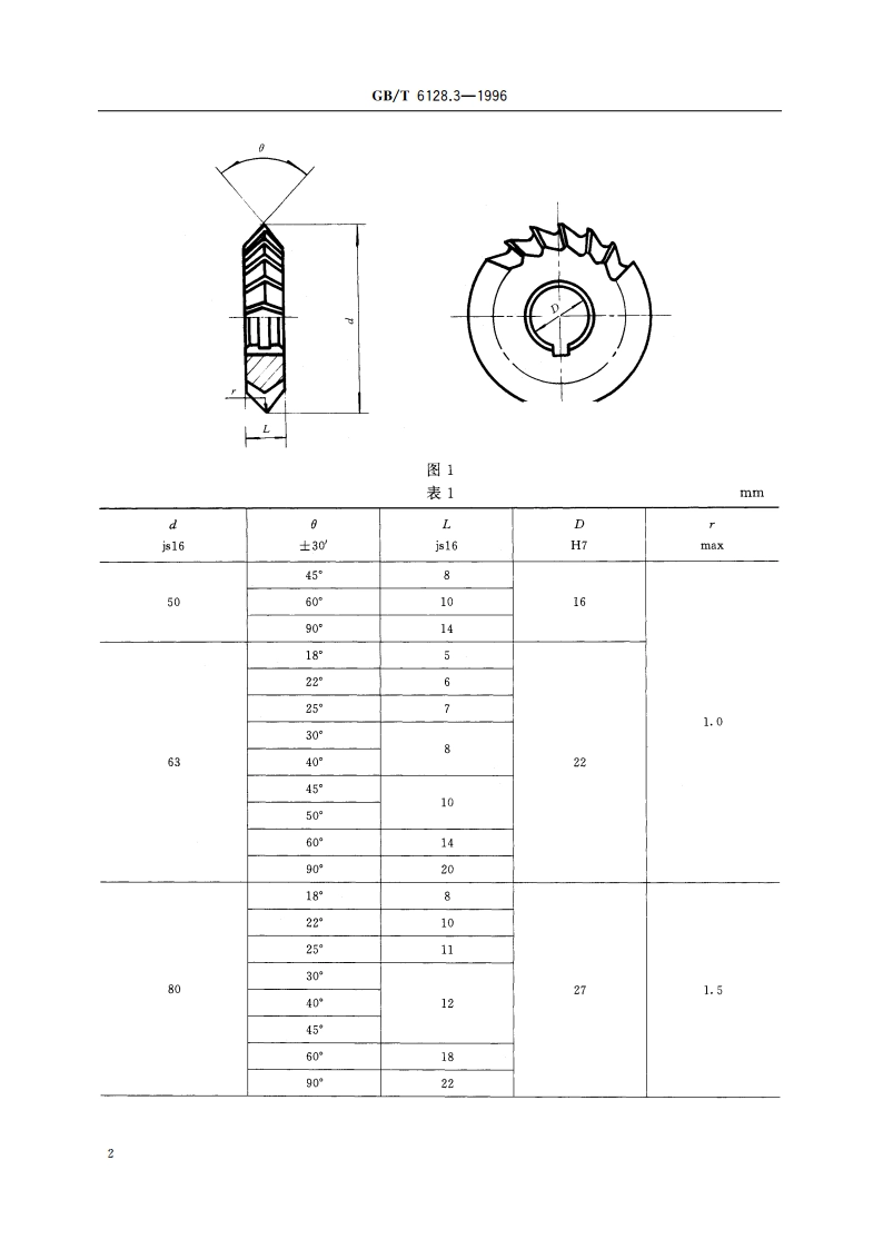 角度铣刀 第3部分：对称双角铣刀的型式和尺寸 GBT 6128.3-1996.pdf_第3页