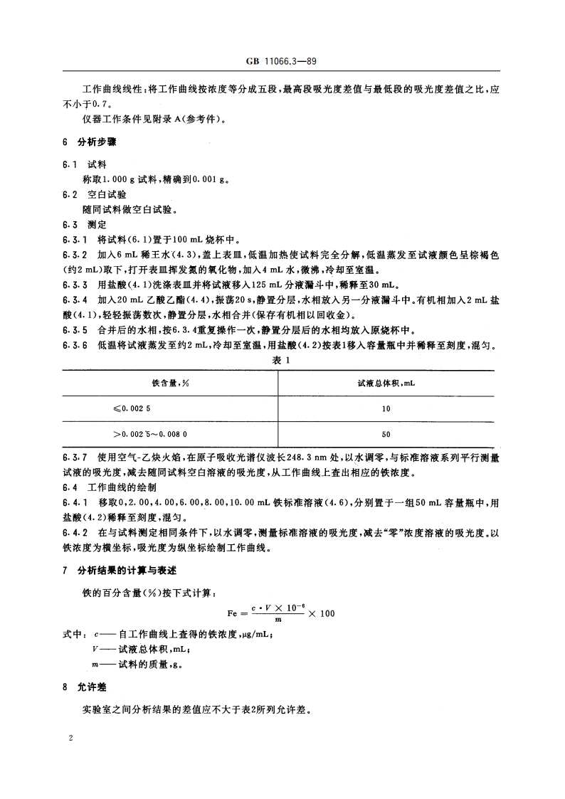 金化学分析方法 火焰原子吸收光谱法测定铁量 GBT 11066.3-1989.pdf_第3页