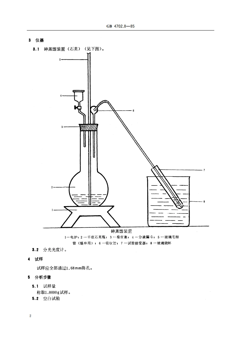 金属铬化学分析方法 蒸馏-钼蓝分光光度法测定砷量 GBT 4702.8-1985.pdf_第3页