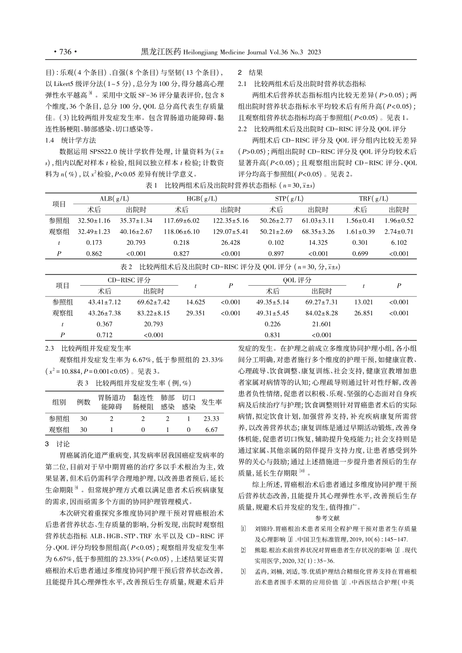 多维度协同护理干预对胃癌根...者营养状态、生存质量的影响_邓爱爱.pdf_第3页