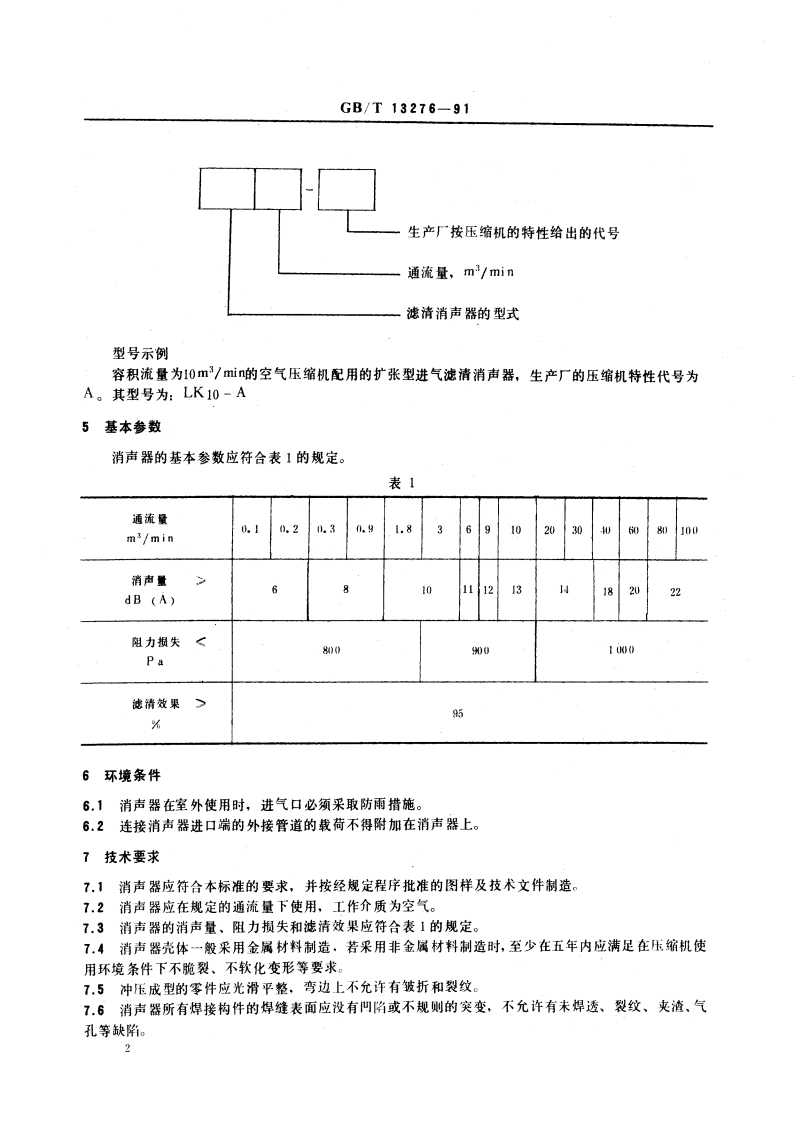 容积式空气压缩机进气滤清消声器 GBT 13276-1991.pdf_第3页