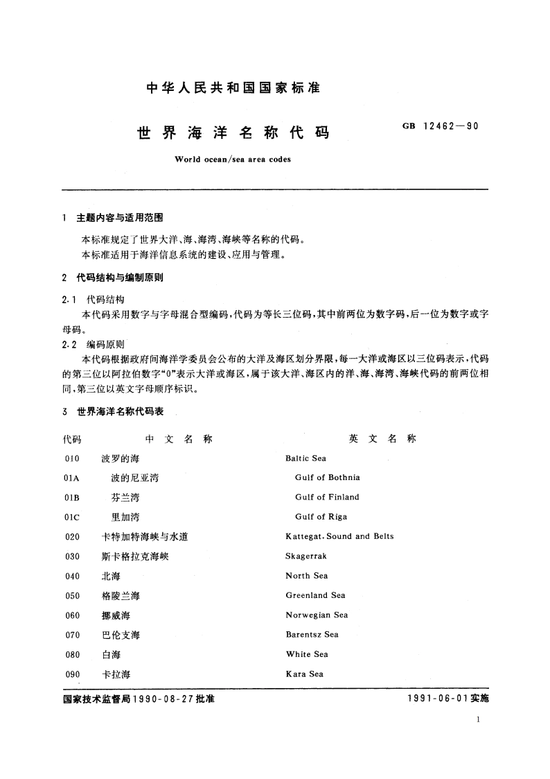 世界海洋名称代码 GBT 12462-1990.pdf_第2页