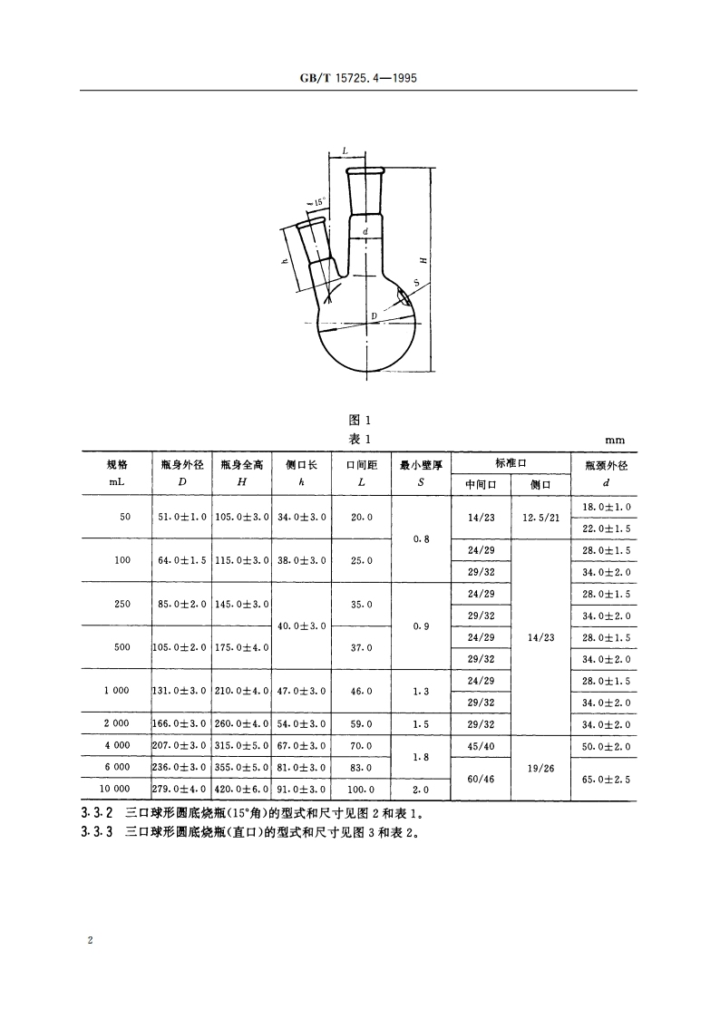 实验室玻璃仪器 双口、三口球形圆底烧瓶 GBT 15725.4-1995.pdf_第3页